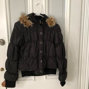 Like new Cato black puffer jacket coat size XL (16) with removable fur hoodie